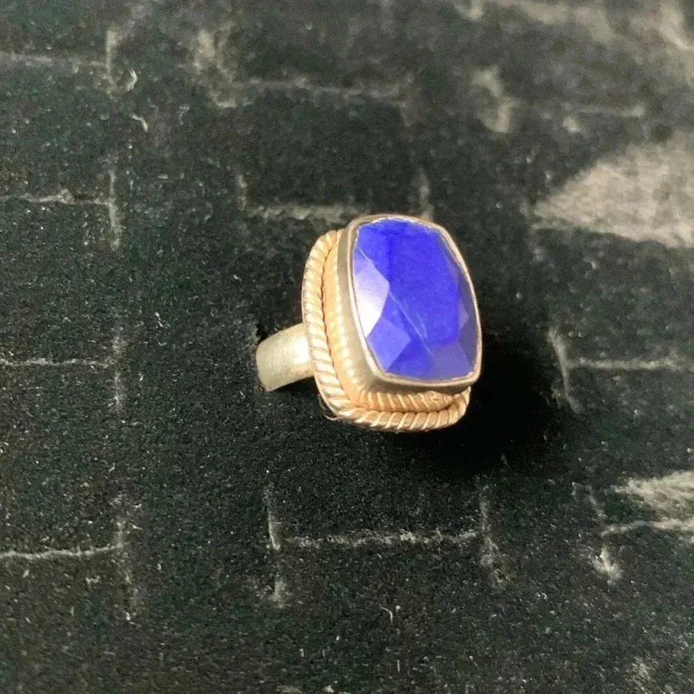 Sterling silver and lapis faceted cabachon ring size 7